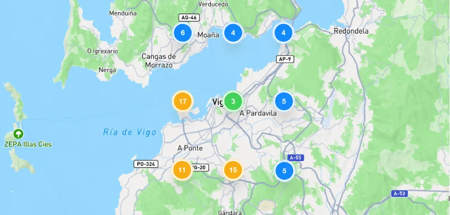 Mapa de posiciones locales en Google Maps analizado por LocalTrust