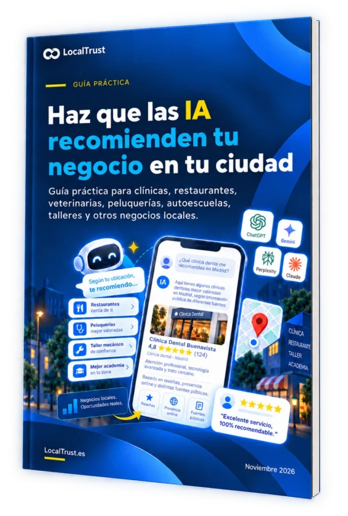 Portada de la guía "Haz que las IA recomienden tu negocio en tu ciudad", de LocalTrust